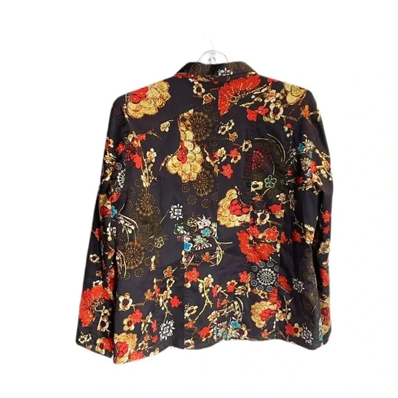 Chico’s Floral Full Zip Jacket Brown with orange blue and tan women’s small - Picture 2 of 8